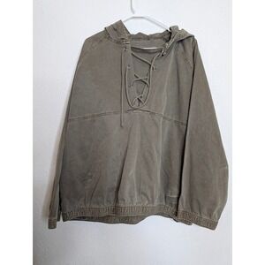 American Eagle Pullover Hooded Jacket With Pockets Tie Military Green Size XL